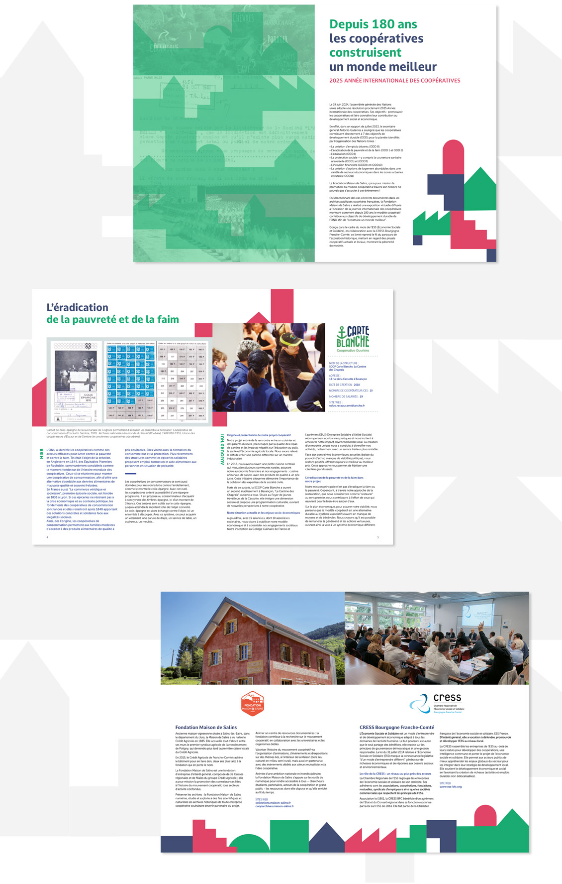 Pages intérieures livret exposition - design éditorial tangram économie sociale solidaire
